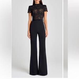 Nadine Merabi Harriet Short Sleeve Black Lace Wide Leg Jumpsuit Size 6